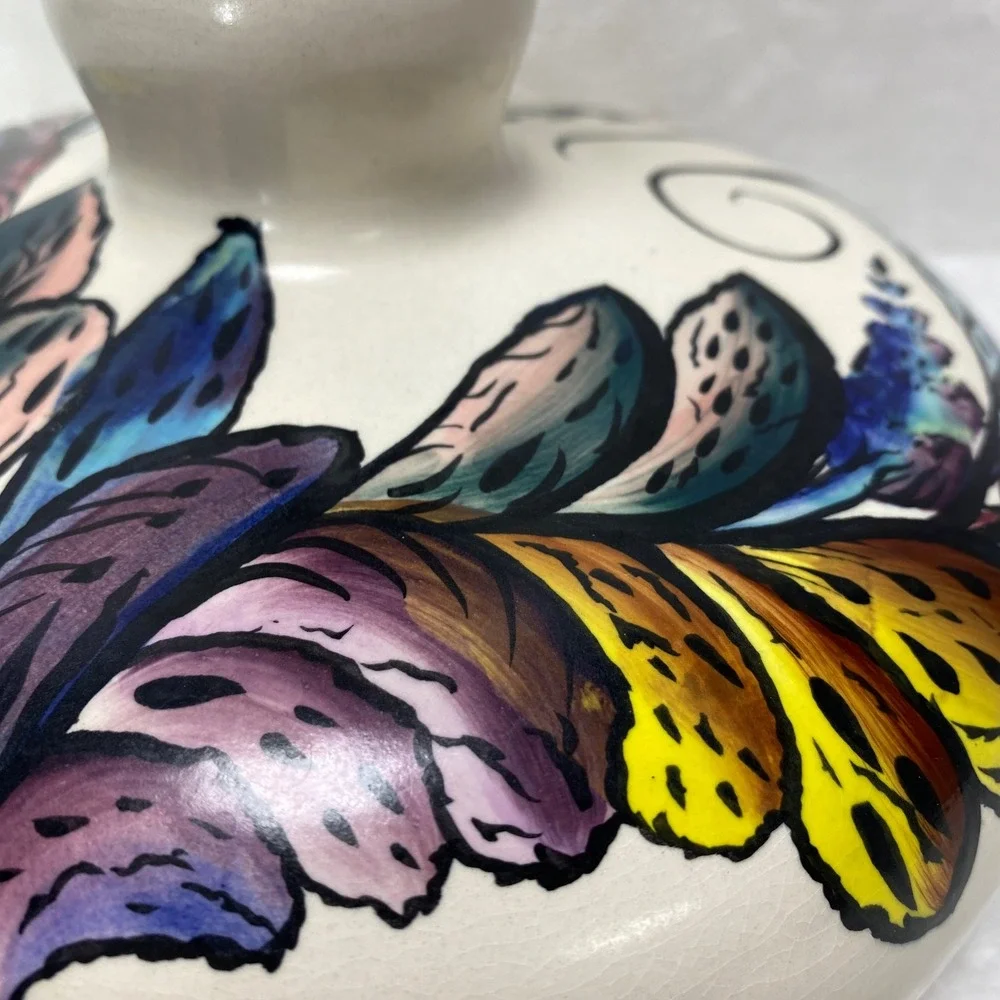 VTG‎ Ceramic Colorful Decanter Decorative Hand Painted Floral Boho Mexico Decor
